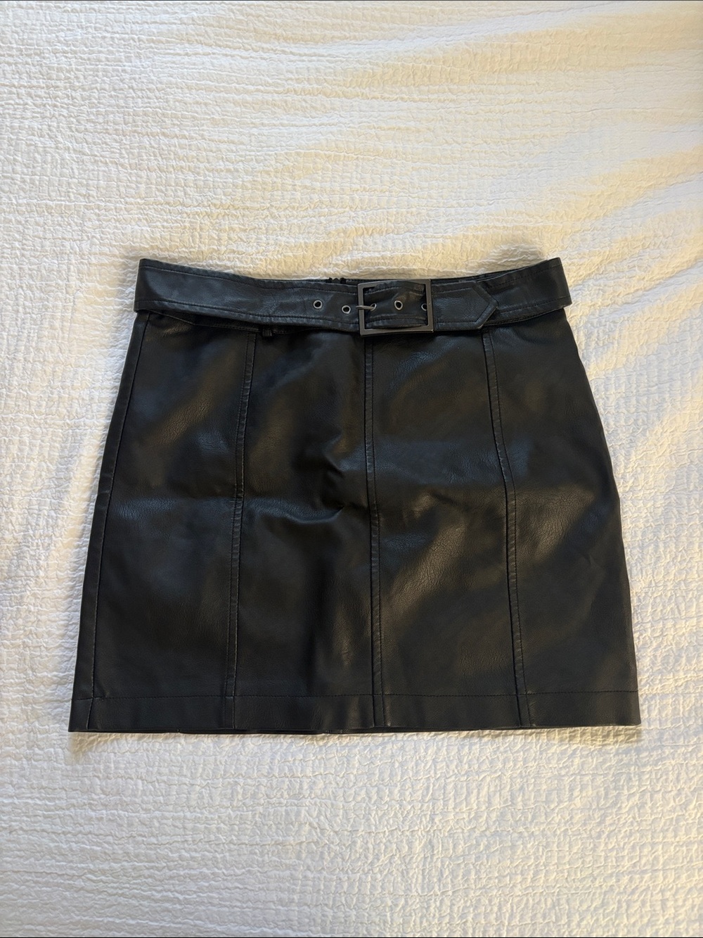 BB Dakota Black Faux Leather Belted Mini Skirt